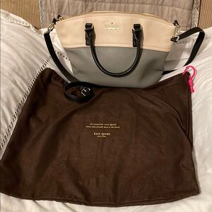 Kate Spade Pebbled Cream & Gray Satchel / Shoulder Bag , Dust Bag EUC